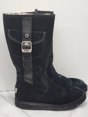 UGG 5195 Black Tall Buckle Cargo Pocket Sheepskin Boots Women's