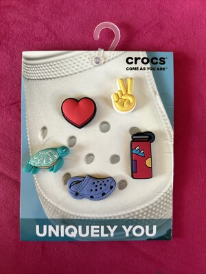 Crocs Jibbitz Charms Peace Love & Outdoors 5 pcs NWT Heart, Turtle, Water Bottle