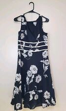 Adrianna Papell Womens 12 Dress A Line Black Floral Linen Rayon Blend Sleeveless