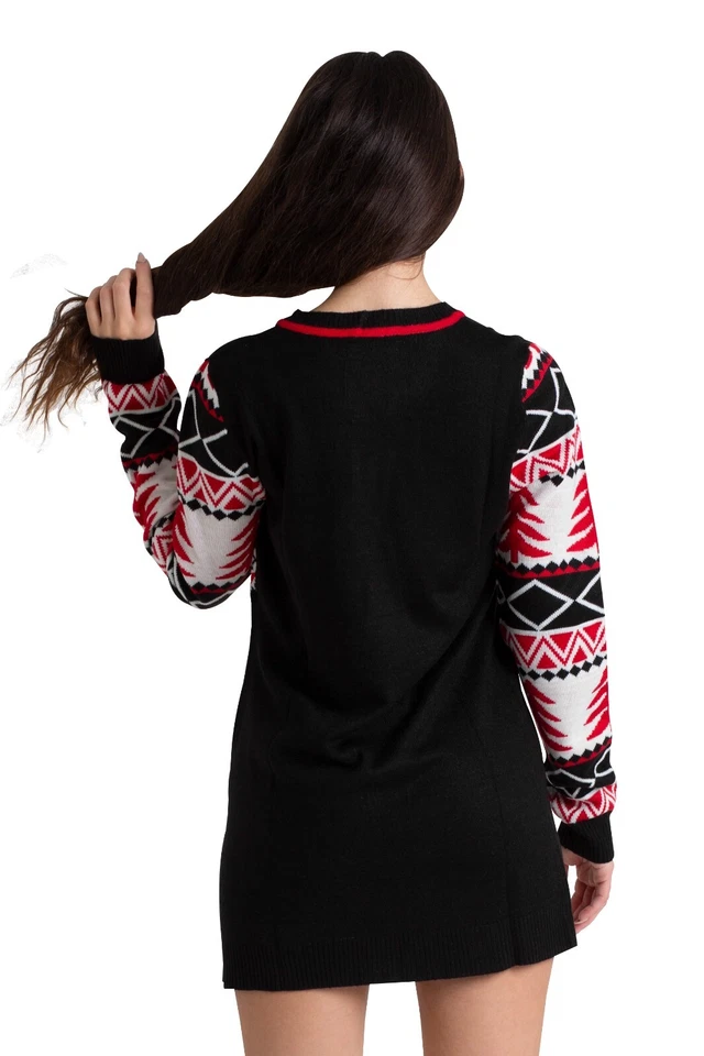 Ladies Christmas Jumper Womens Party Xmas Novelty Knitted Tunic Retro Red Dress - Image 2 of 4