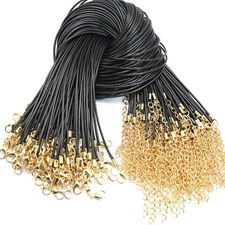 50 Black Korean Waxed Cord String Necklace Golden Lobster Clasp 17" Fit Pendant