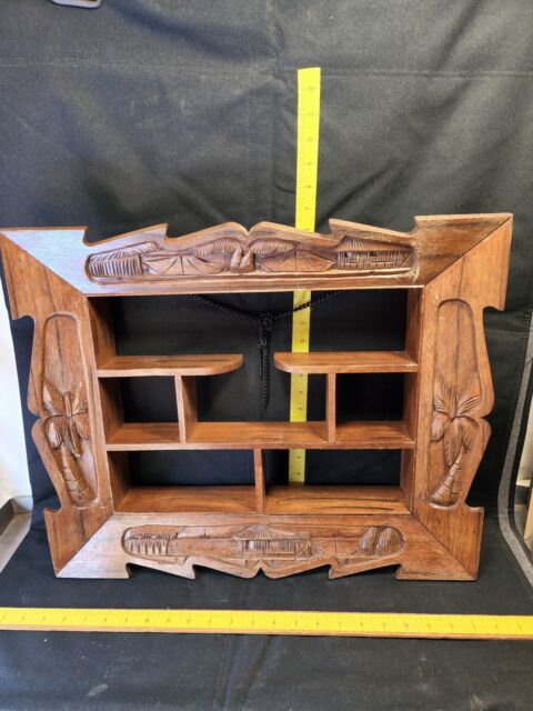 Antique Handcarved Palm Tree/Island South Pacific Shadow Box Wall Shelf 2 Avail QR11404