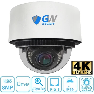 GW 8MP 2160p @30fps 4K IP 4X Optical Motorized Zoom Dome PoE Security Camera