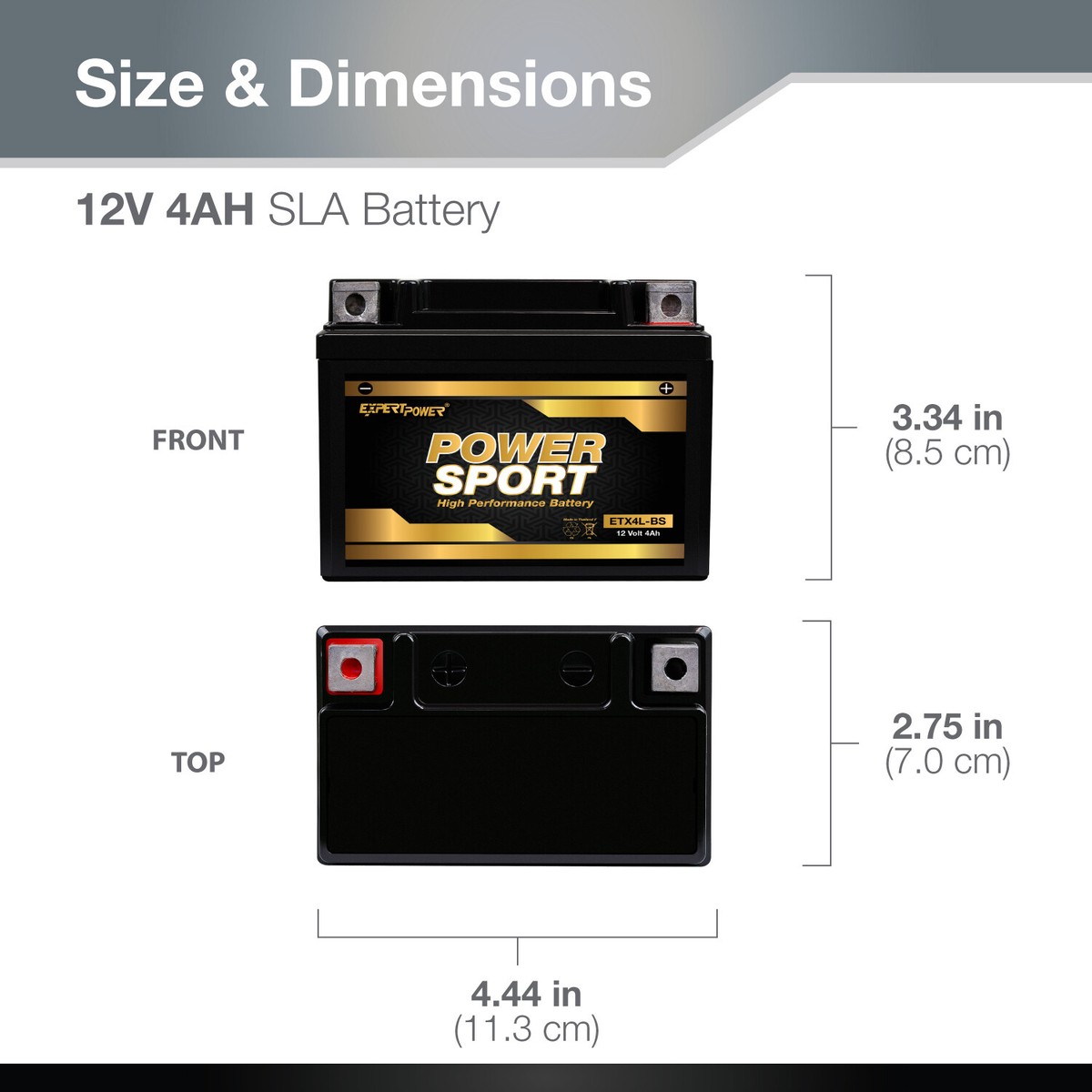 ExpertPower YTX4L-BS Motorcycle/ATV/Scooter Battery - 12V 4Ah AGM Replacement With 1 Year Warranty