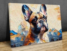 Frech Bulldog happy face colourfull, mounted canvas print art ready to hang