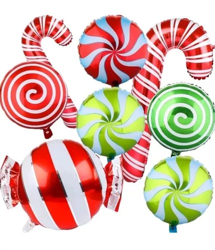 20Pcs Christmas Mylar Foil Balloon Set. Candies, Candy Canes, Swirls, & Ribbon - Picture 2 of 10