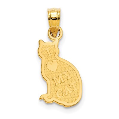 14K massiver Gelbgold Katze Anhänger - 0,78'' x 0,36'' I Love My Cat Charm - PT1659