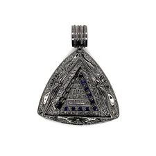 925 Sterling Silver Mens Sapphire Pyramid Pendant Charm 23.4 Grams