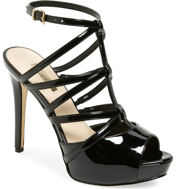 Guess Hazzel Black Patent Strappy Cage Platform Stiletto Sandals - 8.5M | eBay