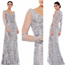 Mac Duggal 67539 Floral Embroidered Illusion Long Sleeve Gown Size 6 698