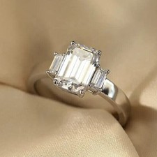 3.60 Ct Emerald Cut Diamond Three Stone Anniversary Ring 14K White Gold Finish