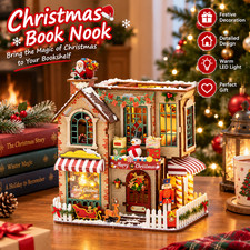 3D DIY Book Nook Kit Wooden Puzzle Bookshelf Insert Decor Gift with LED Lights