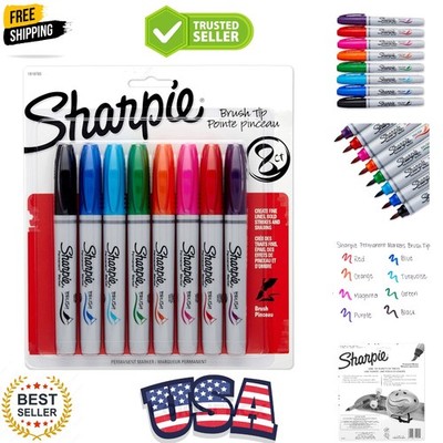 Brush Tip Permanent Markers, 8 Colored Markers 1810703