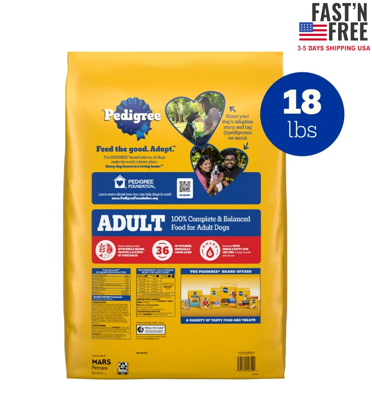 Comida seca para perros adultos Pedigree Complete Nutrition, carne y verduras, 18 lb. Bolso Foto 3 de 3