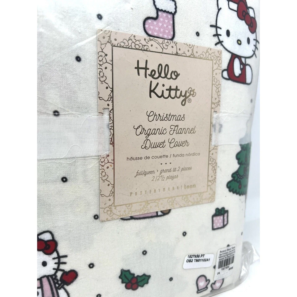 Pottery Barn подросток Hello Kitty фланель полный королева пододеяльник Рождество красный банты - Изображение 3 из 4