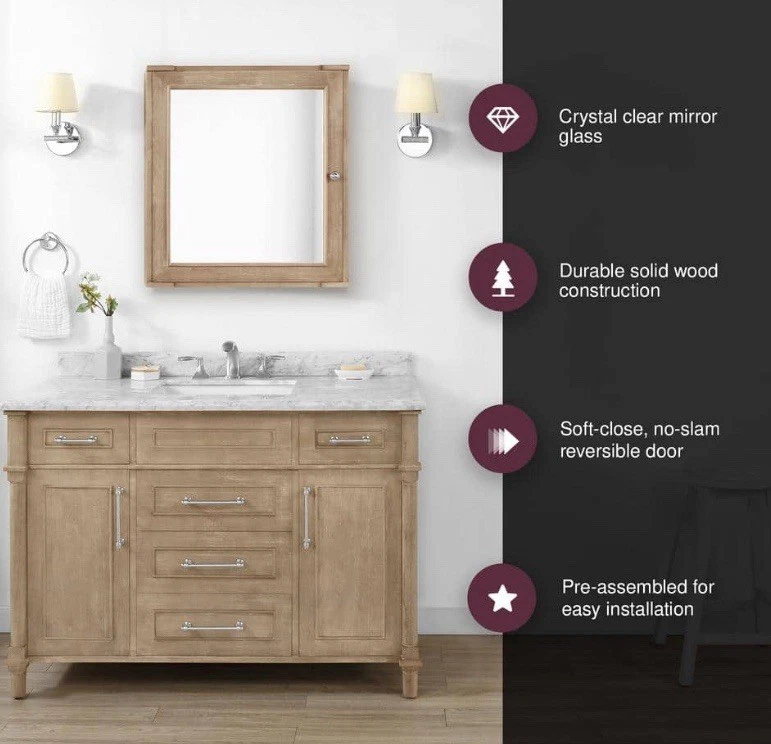 Botiquín decoradores del hogar 24"X8"X27" rectangular roble antiguo con espejo Foto 2 de 4