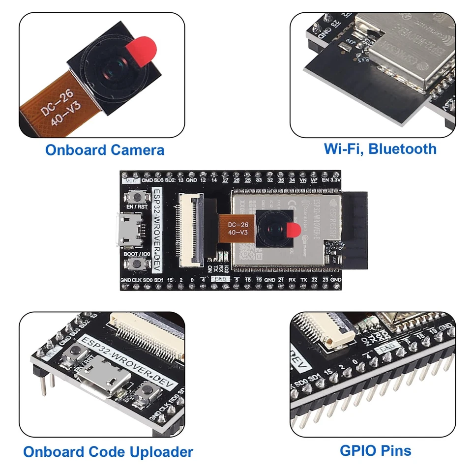 ESP32 Lot de 2 modules de caméra CAM ESP32-WROVER avec caméra sans fil Bluetooth - Photo 3/4