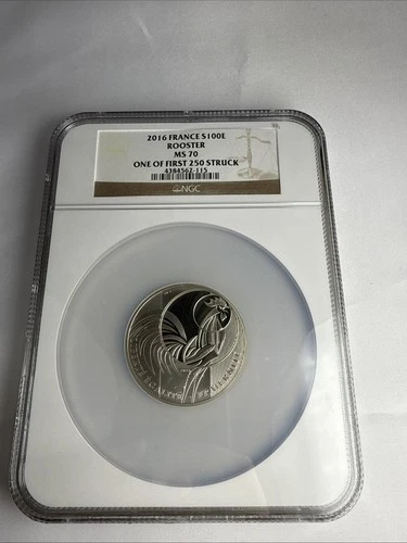 2016 Silver ROOSTER, 100 Euro, France, NGC MS-70, ONE of FIRST 250 STRUCK
