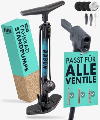 AARON Fahrradpumpe 2.0 Blau - Pumpe Luftpumpe Fahrrad 11 bar alle Ventile