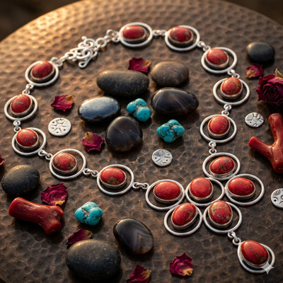 Copper Red Turquoise Gemstone Handmade  Necklace 18''