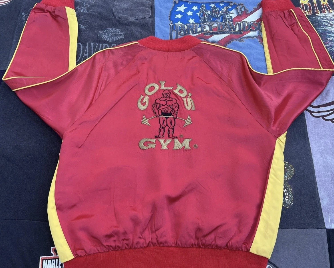 Vintage 70’ / 80’s Gold's Gym Jacket Mens red Satin Embroidered