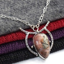 925 Silver Plated Special Rhodochrosite Necklace Handmade Gemstone 18" AU N670