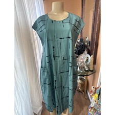Zanzea Collection Green Abstract Geometric Print Pocket Shift Midi Dress Size M