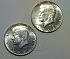 Lot of Two 1964 Kennedy Half Dollar Coins 90% Silver, B/U, Mint Luster