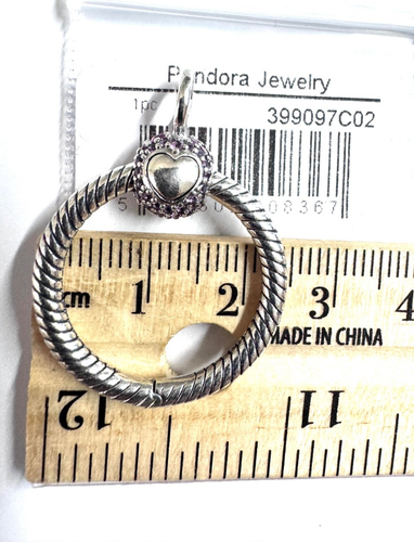 NWT💕 PANDORA MOMENTS SMALL PAVE O PENDANT PINK CZ 399097C02 - Picture 3 of 8