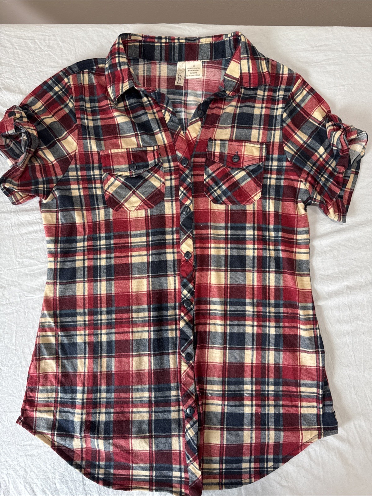 Bella D Multi Color Flannel Shirt Short Sleeve Women's Mediu