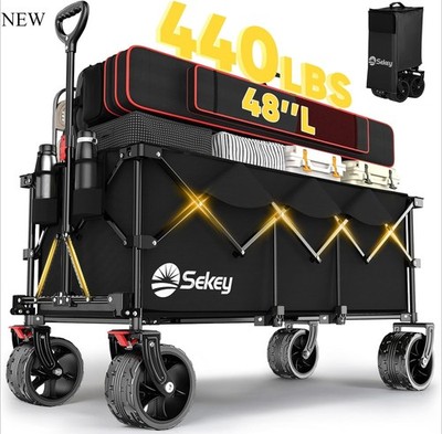 Sekey 48''L Collapsible Foldable Extended Wagon with 440lbs Weight, Black
