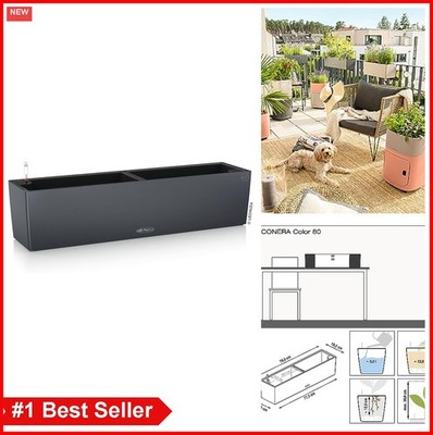 Self-Watering Planter 31 Inch Rectangular Slate Matte Indoor Outdoor Balcony