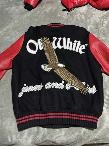 GIACCA VARSITY IN PELLE GRAFICA OFF WHITE Rosso Taglia M Nero $2265