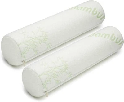 TOP STYLE COLLECTION 2 Pack Bamboo Cervical Neck Roll Memory Foam Bolster Pillow-6.5 x 18.5 Inch