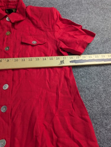 VTG Virgo Dress Womens 10 Red Linen Blend Maxi Shell Button Front - Picture 9 of 9