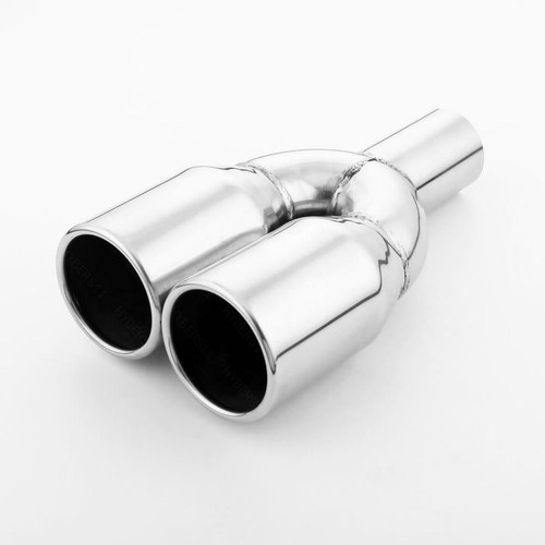Pair Dual 3.5" Straight Cut Round Out 304 Stainless Steel Exhaust Tips 2.25" In - Picture 3 of 6
