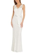 Adrianna Papell Women's Sleeveless Lace Gown V-Neckline, Ivory, 2 $299