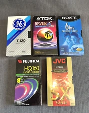 Lot of 5 VHS Blank Tapes FUJI HQ 160 SONY TDK JVC GE T-120 SEALED