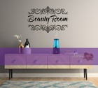PERSONALISED name beauty hair room salon damask swirls wall art sticker decal