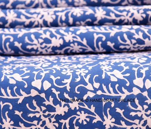 Tela de Algodón Gasa Azul Indio Mano Bloque Impreso Costura Material Craft 2.7m - Imagen 2 de 3