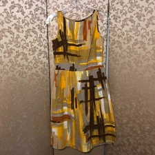 Anthropologie Tabitha Yellow Brown Brushstrokes Multi-Color Dress Size 6