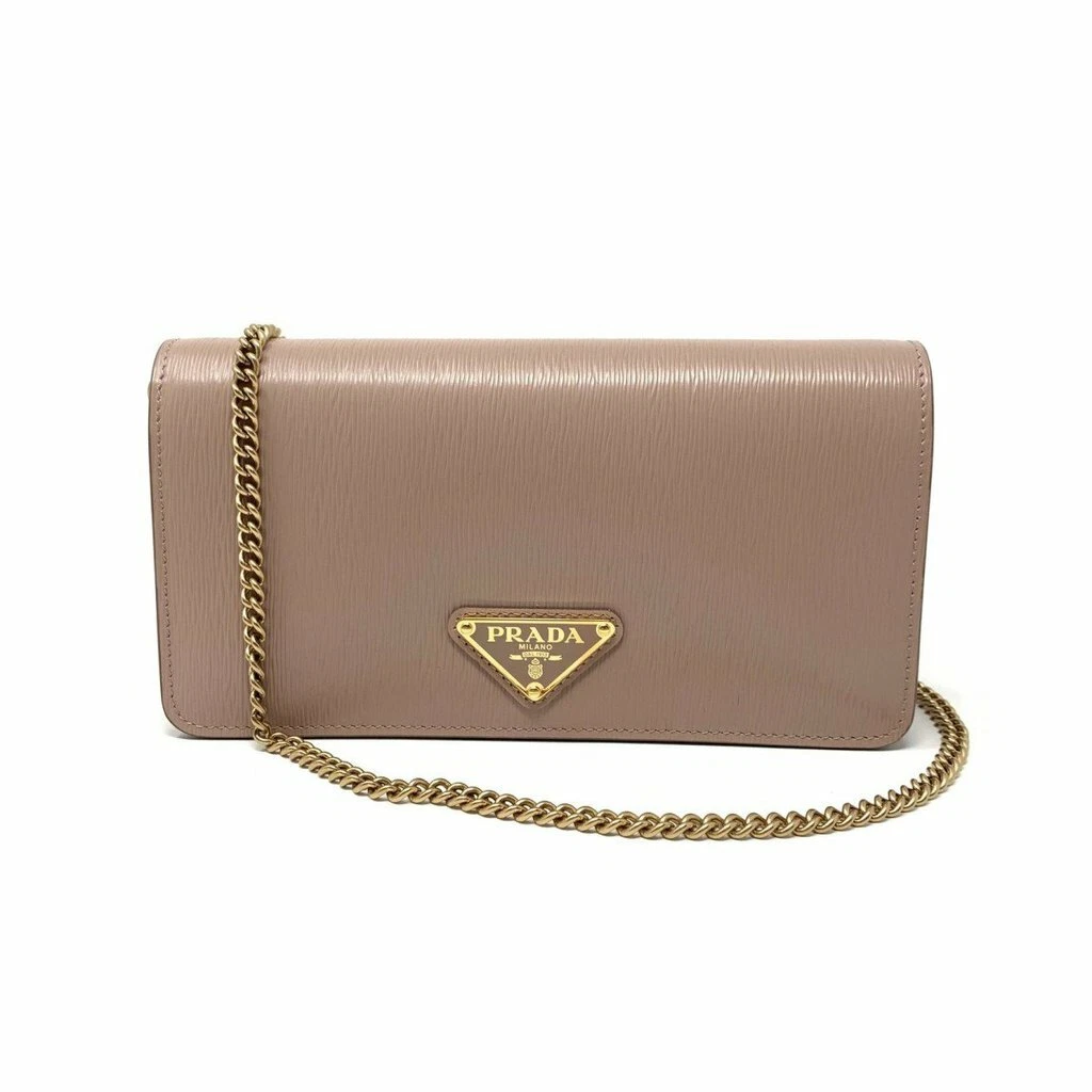 New Prada Cipria Beige Vitello Move Leather Chain Wallet Crossbody