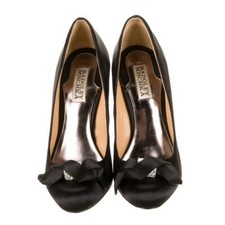 BADGLEY MISCHKA Satin Crystal Embellishments Pumps Black Size 9