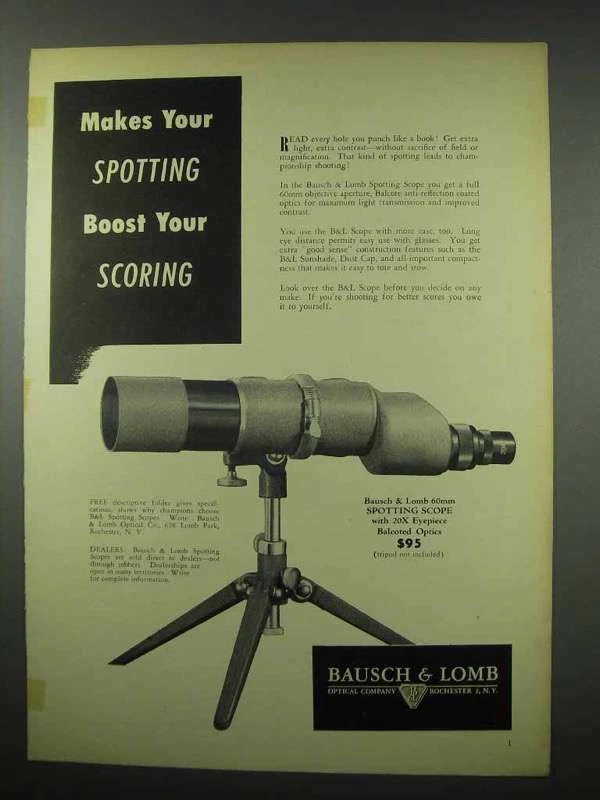 1951 Bausch Lomb 60mm Spotting Scope Ad Scoring eBay