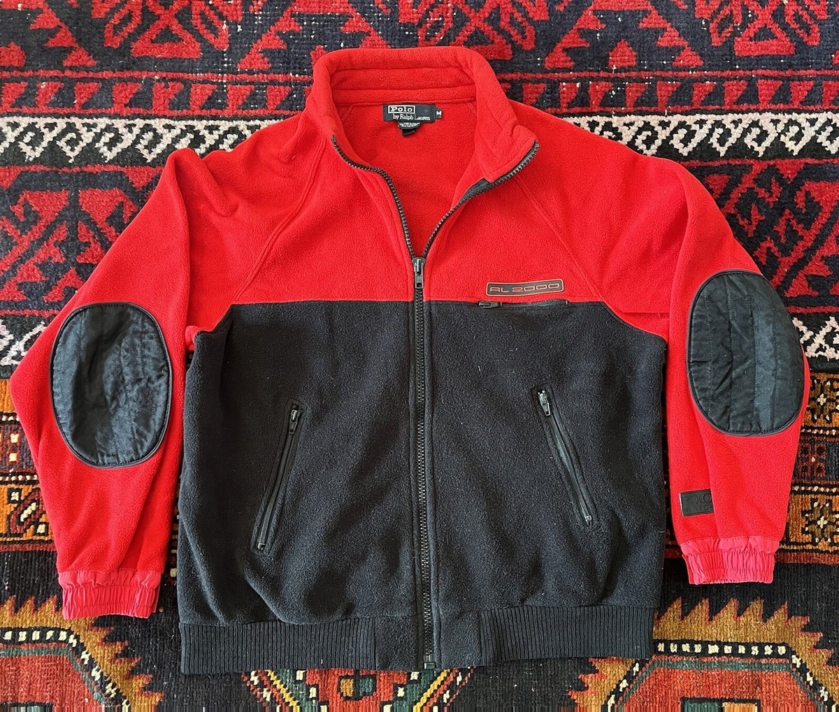 Vintage Polo Hi Tech Fleece Jacket Red Blue Ralph Lauren