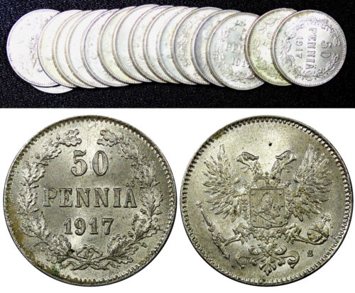 Finland Silver 1914-1917 S 50 Penniä Civil War UNC KM# 20 RANDOM PICK (1 Coin) - Picture 1 of 5