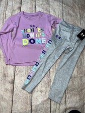 Under Armour Little Girls Show Em How It s Done Outfit Set NEW Purple Gray