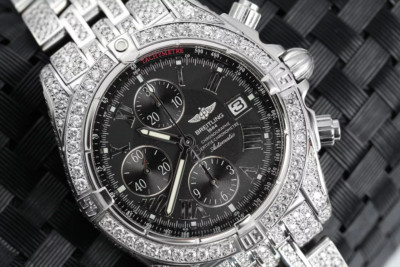 Breitling Chronomat Evolution A13356 Custom Diamond Stainless Steel Watch Black