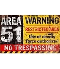 US Vintage Retro Warning Area 51 Tin Sign door Wall Decor Metal Bar  Pub Poster