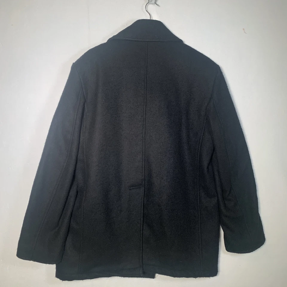 Casaco de ervilha vintage preto mistura de lã azul marinho dos EUA peito duplo tamanho 40 médio - Imagem 2 de 4